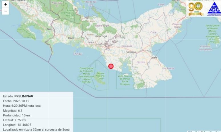 Registra Panamá un nuevo sismo de magnitud 6 este lunes